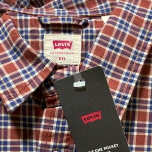 Levi's Men's Rust and Blue Plaid Button-Down Shirt